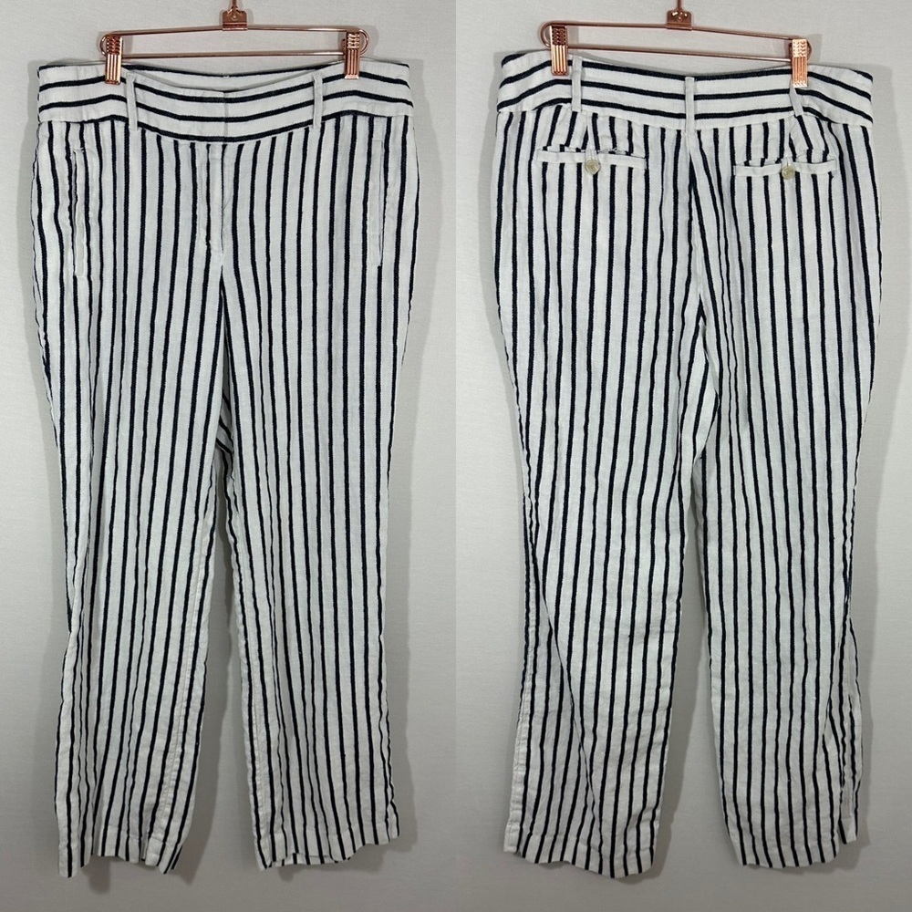 Loft 100% Linen Black and White Striped Marisa Trouser Pants Size 12
